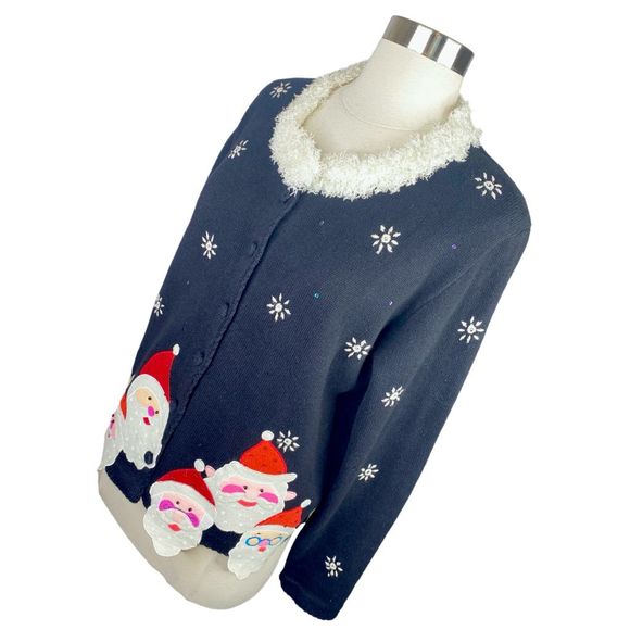Vintage Arriviste Button-Down Santa Christmas Sweater - Size Medium - Picture 3 of 8